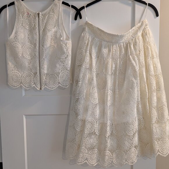 White Lace Two-Piece Skirt and Top Set - Picture 2 of 12